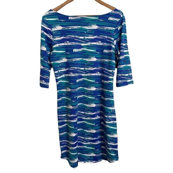 Lola Womens Blue Abstract Striped Roll Tab Sleeve Active T-Shirt Dress Medium - Picture 6 of 6